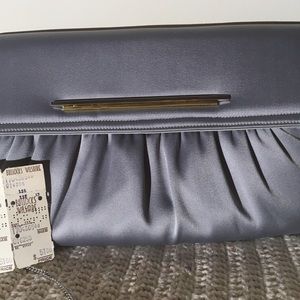 Mid Century Grey Satin Clutch NWT Designer Lewis